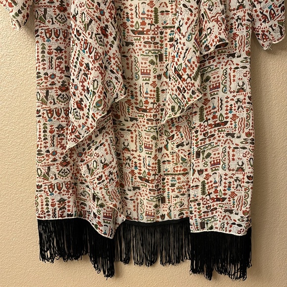 LuLaRoe MONROE Size SMALL Fringe Kimono Wrap Coverup Boho Ethnic Earthy - Picture 6 of 16